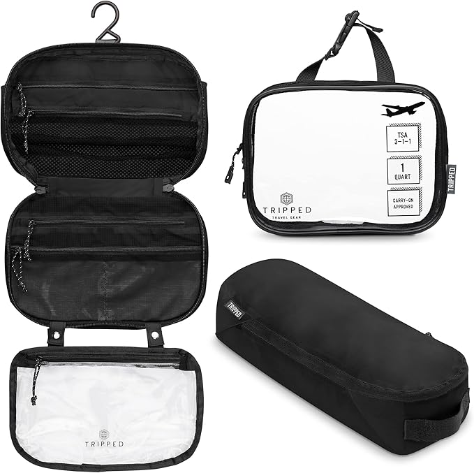 Toiletry Bag Kit Set: Hanging Travel Toiletry Bag + 311 TSA Cosmetic Liquid Bag by TRIPPEDTravelGear