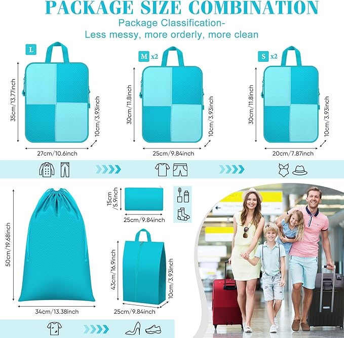 8 Set Compression Packing Cubes Travel, Lightweight Expandable Travel Cubes - Image 4