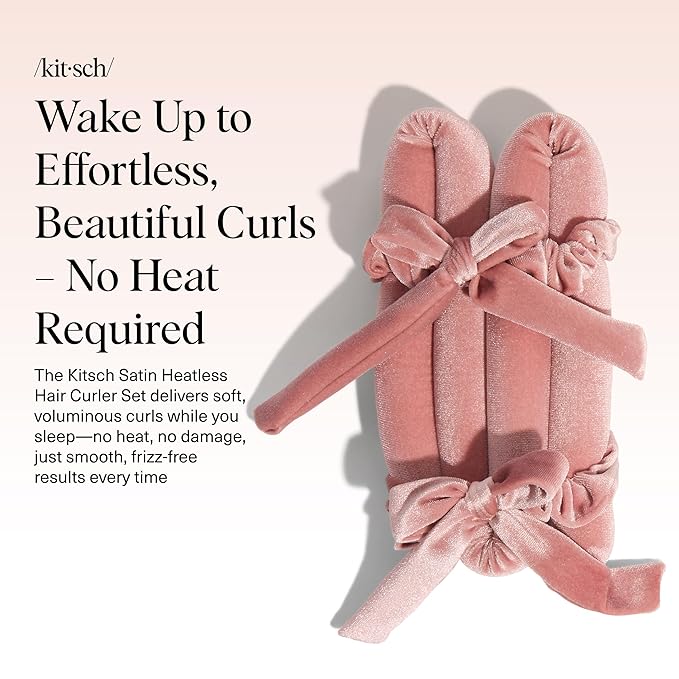 Kitsch Velvet Heatless Curling Set - Heatless Curls Overnight - Comfortable No Heat Hair Curlers With Two Velvet Scrunchies to Sleep In for Frizz-Free & Non-Damage Styling - Terracotta