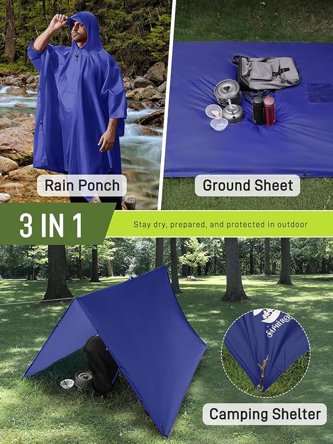 SaphiRose Extra Thick Hooded Rain Poncho Double Layer Waterproof Raincoat Jacket - Image 2