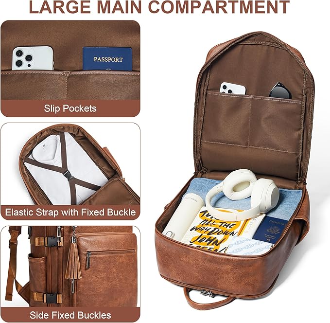 Shrrie Laptop Backpack for Women, Vegan Leather Backpack Work Computer - Image 4