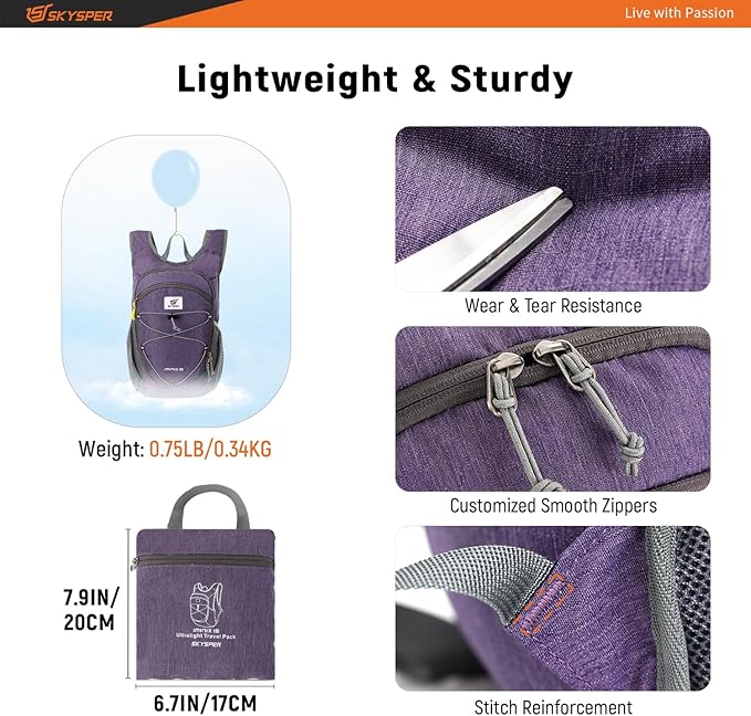SKYSPER 15L/20L Foldable Hiking Backpack Lightweight Packable Travel Daypack - Image 3