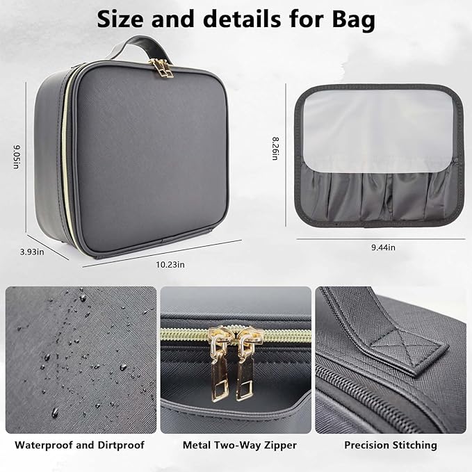 Travel Makeup Bag with LED Mirror Travel Makeup Organizer with 3 Lighted - Image 5