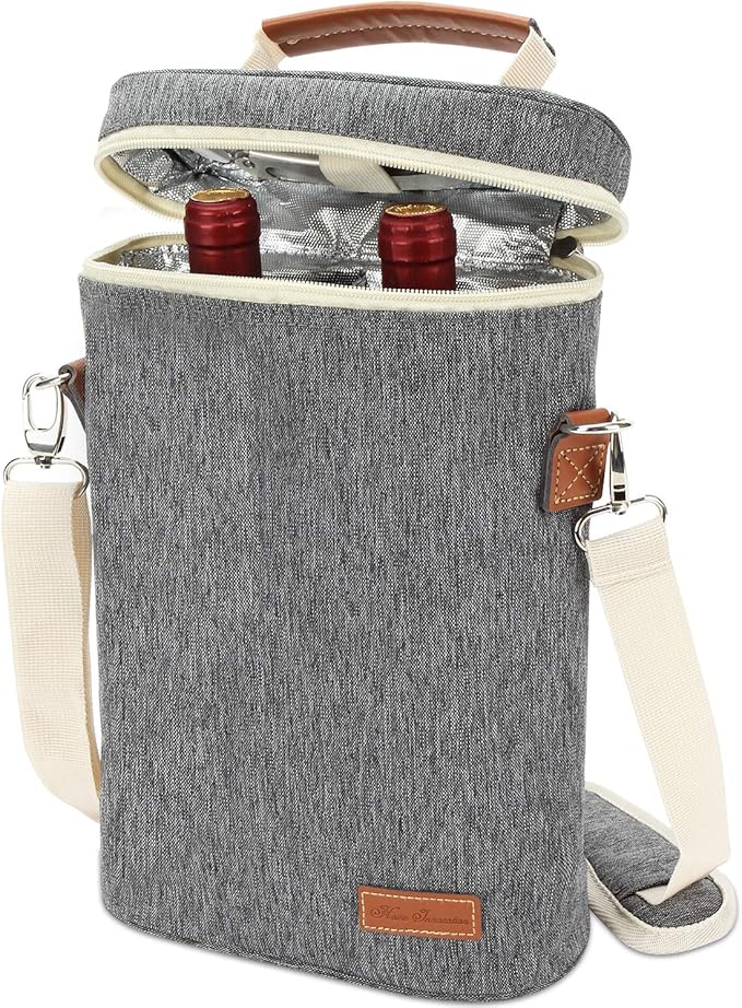 ZORMY 2 Bottle Insulated Wine Tote Bag, Wine Carrier Travel Padded Cooler Bag by ZORMY