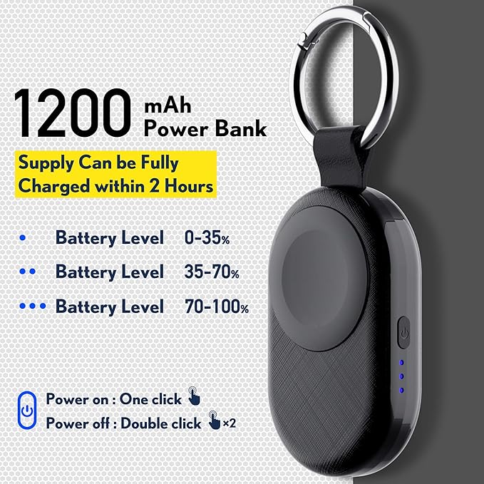 PZOZ Portable Apple Watch Wireless Travel Charger, 1200mAh Power Bank iWatch - Image 3