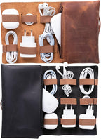 HARDISTON Custom Genuine Leather Electronic Cable Organizer Bag Handmade Travel by HARDISTON