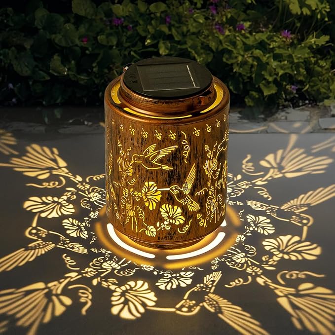 Outdoor Solar Lantern Waterproof Decorative Hummingbird and Trumpet Flower by Adebime