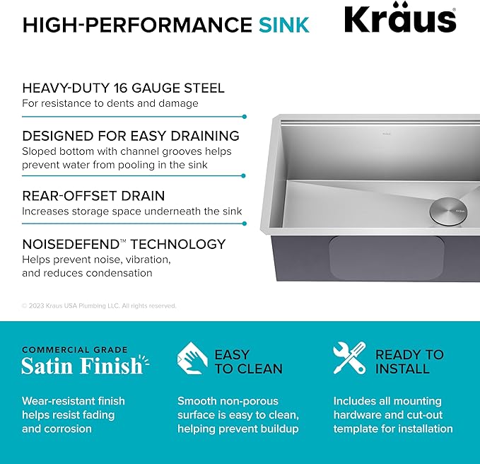 KRAUS Kore 27-Inch Undermount Workstation 16 Gauge Single Bowl Stainless Steel - Image 11