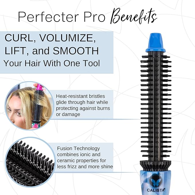 CALISTA Perfecter Pro Heated Round Brush | Lift, Volumize, and Style with No Heat Damage for Healthier-Looking Hair | 4 Sizes for Most Hair Types | Dual Voltage & Adjustable Temp (0.75, Rose Gold)