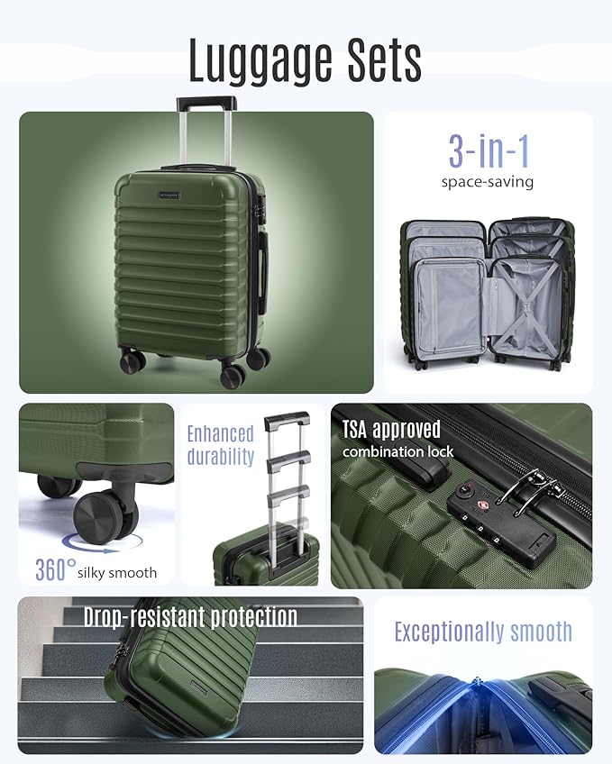 LIGHT FLIGHT Luggage Sets, 3 Piece Durable Suitcase Set - Image 3