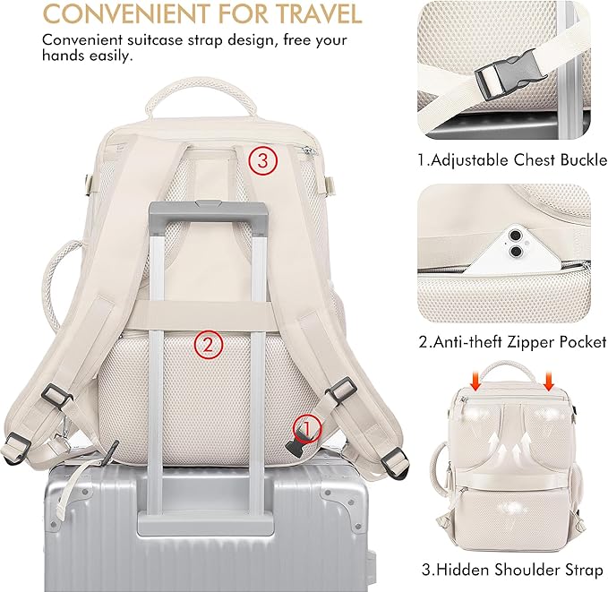 Beraliy Travel Backpack, Large Carry On Backpack, Personal Item Travel Bag - Image 7