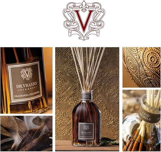 Dr. Vranjes - Oud Nobile 500 ml Diffuser + Double Pack of White Sticks (3 Pieces Bundle)- Luxury Home Fragrance, Made in Italy, Main Scent: Oriental, Olfactory Pyramid: Bergamot, Oud, Myrrh