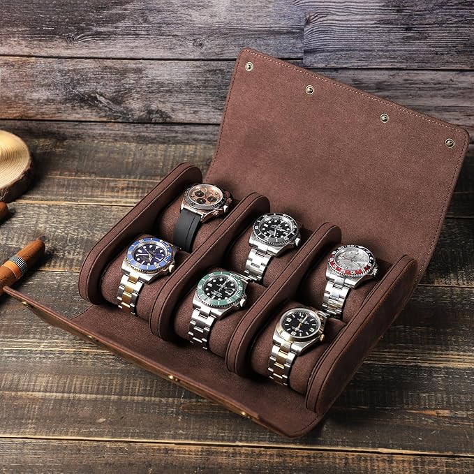 Genuine Leather Watch Roll Travel Case, Vintage Full Grain Leather Watch Box - Image 6