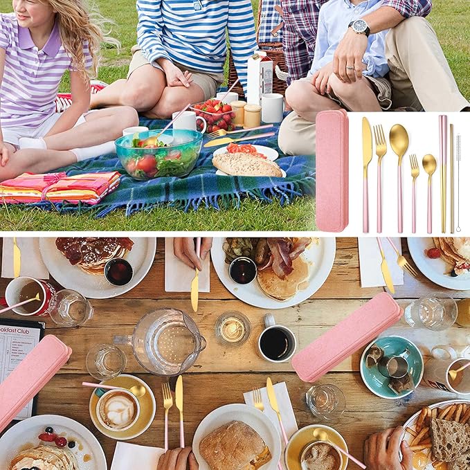 AARAINBOW 6 Pieces Stainless Steel Flatware Set Portable Reusable Cutlery Set - Image 4