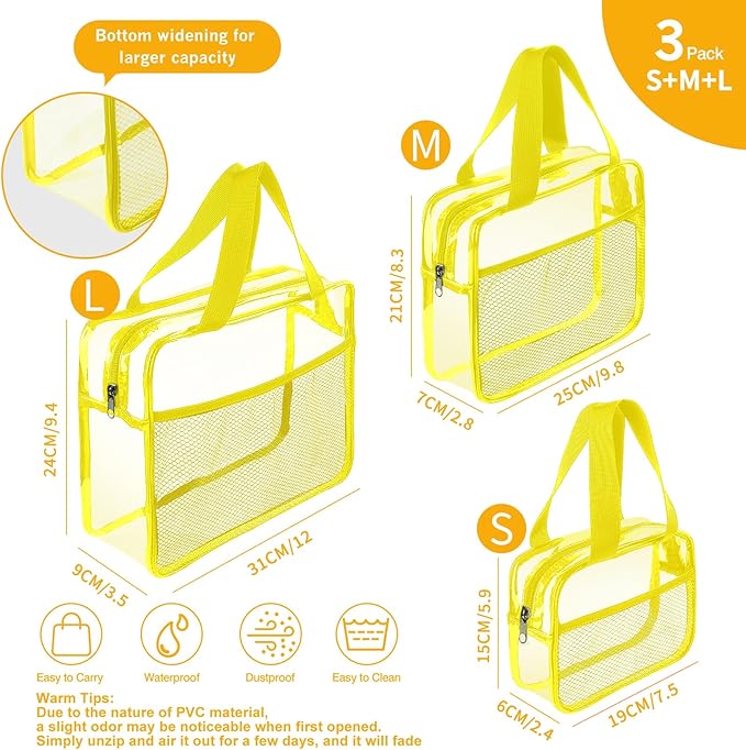 XEWEA Clear Travel Toiletry Bags, 3 Pack TSA Approved Transparent Makeup Bag - Image 2