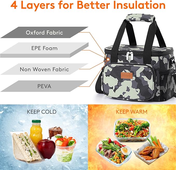 Lifewit Medium Lunch Bag Insulated Lunch Box Soft Cooler Cooling Tote - Image 2