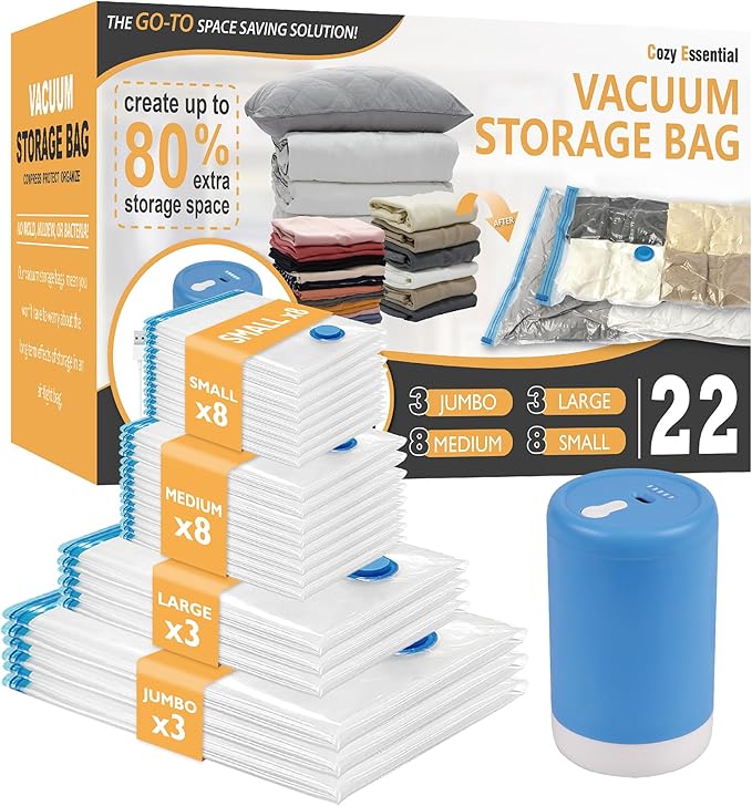 Vacuum Storage Bags with Electric Pump, 22 Pack Vacuum Seal Space Saver Bags by CozyEssential