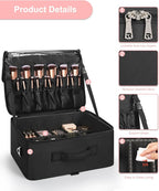 Relavel Extra Large Cosmetic Case, Travel Makeup Bag with 4 Clear Pouches & Lipstick Plate, Portable Cosmetic Case Storage Organizer Box for Makeup Artists with Shoulder Strap & Adjustable Dividers