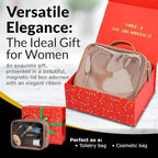 Cosmetic Bag Set - Premium Quality Travel Makeup Bag w/Clear Transparent Front, Best Gift for Travel - 3pcs Gift Set, Large & Small Makeup Bags & Portable Mirror in a Beautiful Gift Box (Nude)