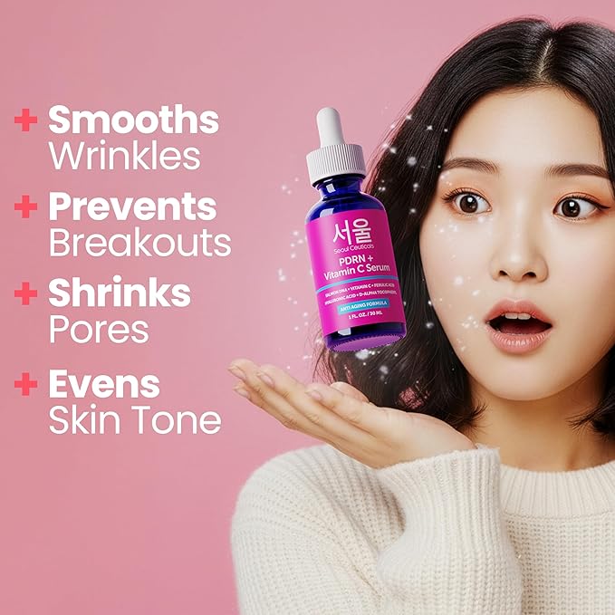 SeoulCeuticals PDRN Serum Salmon DNA Vitamin C Serum – Korean Skincare Anti Aging PDNR Skin Repair Booster – K Beauty PDRM Skin Care for Face 1oz (Pack of 2)