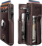 Airtag Wallet for Men, with Money Clip 10 Cards Metal Case Smart Slim Pop Up by Miyozi