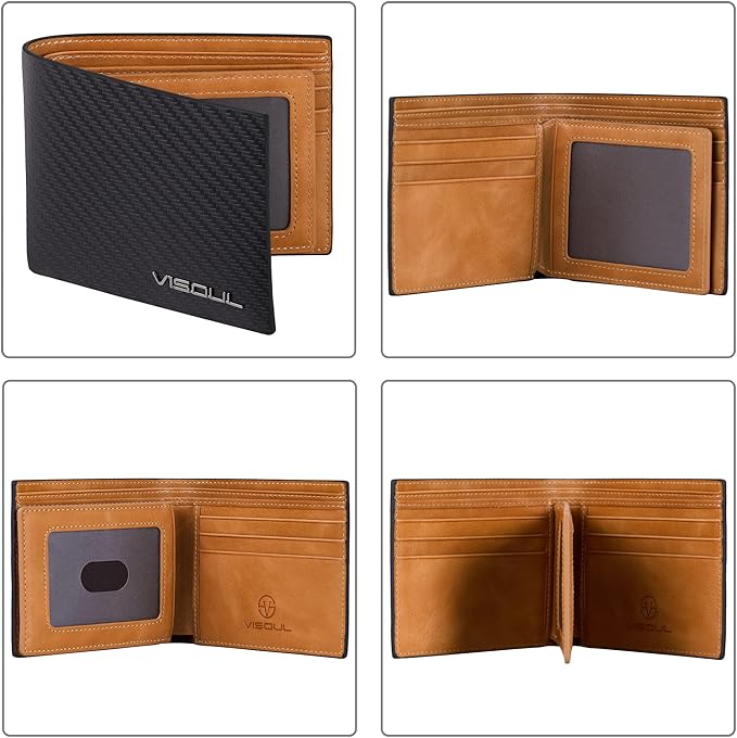 VISOUL Mens Carbon Fiber Leather Bifold Wallet - Image 3