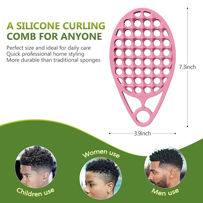 KOUPA Magic Silicone Curly Hair Brush, One Piece Twist Curl Comb for Afro Curls, Washable Hair Tool for Men Women, Pink, 1 Piece