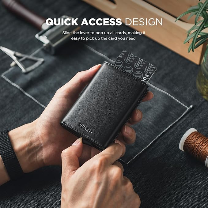 VULKIT Pop up Card Wallet Minimalist Cash Wallets RFID Blocking Leather Smart - Image 4