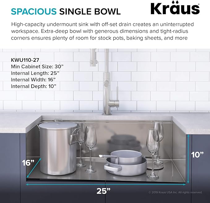 KRAUS Kore Workstation 27-inch Undermount 16 Gauge Stainless Kitchen Sink - Image 3