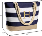 YOOLIFE Initial Canvas Waterproof Beach Tote Bag Zipper Personalized Gifts - Image 8