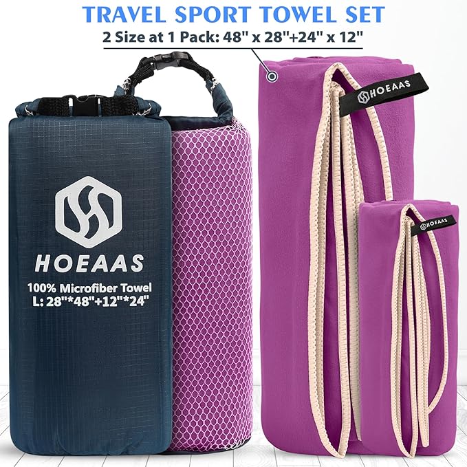HOEAAS 2 Pack Microfiber Camping Towels, Quick Dry Towel, Super Absorbent Ultra - Image 2