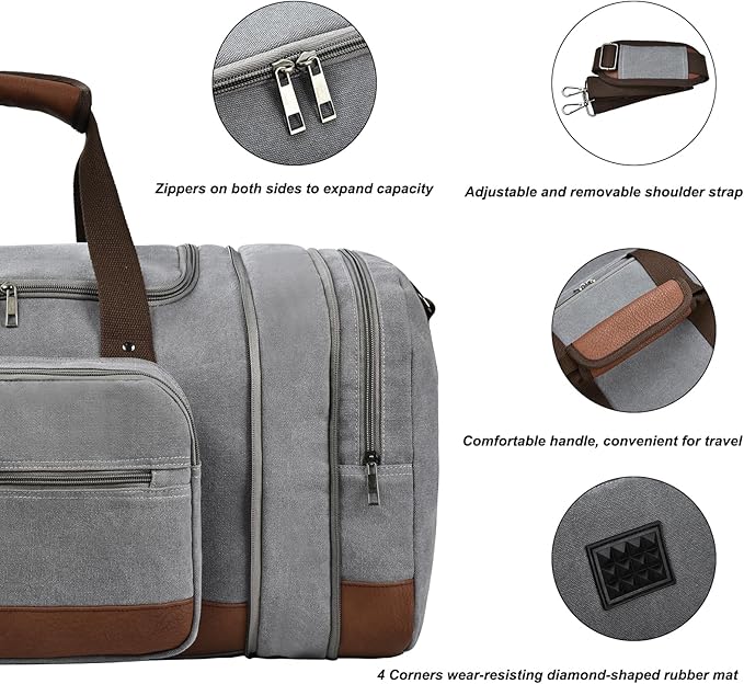 Litvyak Duffle Bag for Travel, Large 60L Canvas Travel Duffel Bags Overnight - Image 5