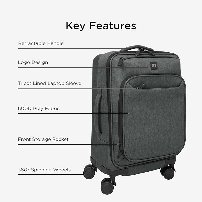 TravisMathew Quad Carry-On Spinner TMB400, Graphite Heather - Image 3