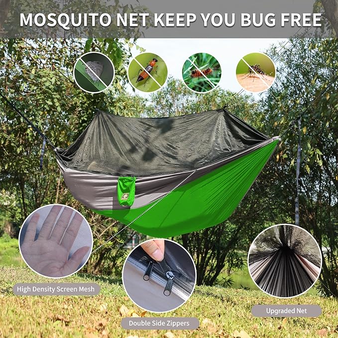 Camping Hammock with Net, Travel Portable Lightweight Hammocks with Tree Straps - Image 2