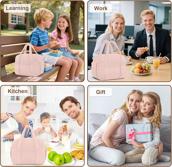 Corduroy Lunch Box Lunch Bag for Women Men, Cute Strawberry Small Insulated - Image 8