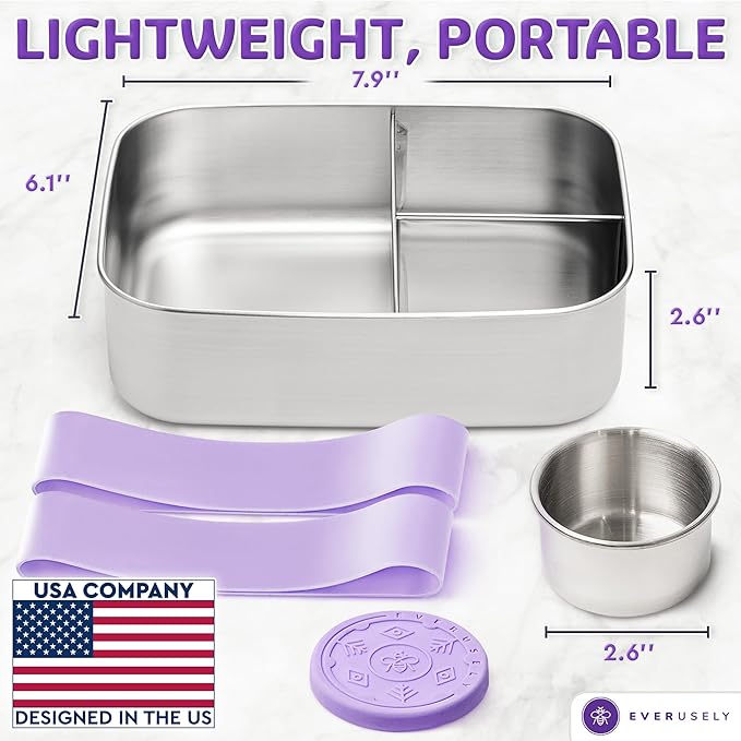 Everusely - Bento Box - Lavender, 47oz / 1.4 L - Stainless Steel Lunch Box - 3 - Image 2