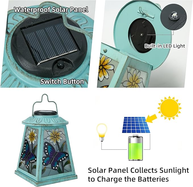 Butterfly Solar Lantern with Shepherd Hook, Outdoor Hanging Metal LED Garden - Image 4