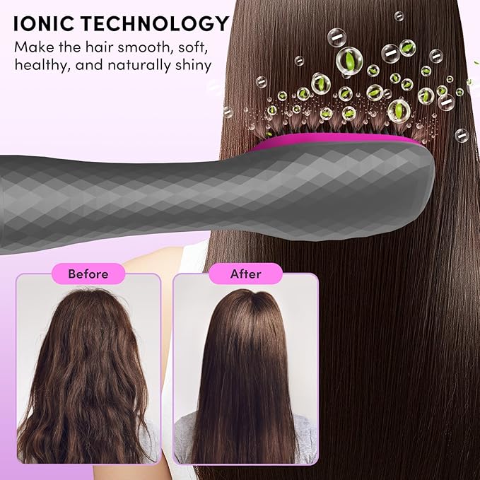 Longyu 3 in 1 Hair Dryer Brush Straightener 1200W Negative Ionic Hot Air Brush One Step Blow Dryer and Styler for Straightening Drying Smoothing (Gray)