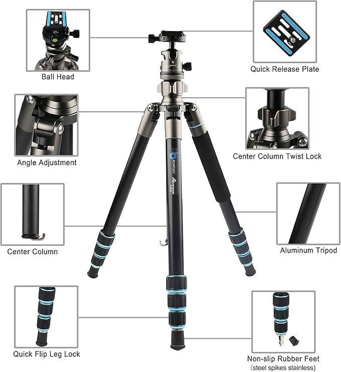 BONFOTO Portable Aluminum Alloy B674A Lightweight Camera Travel Tripod Monopod - Image 2