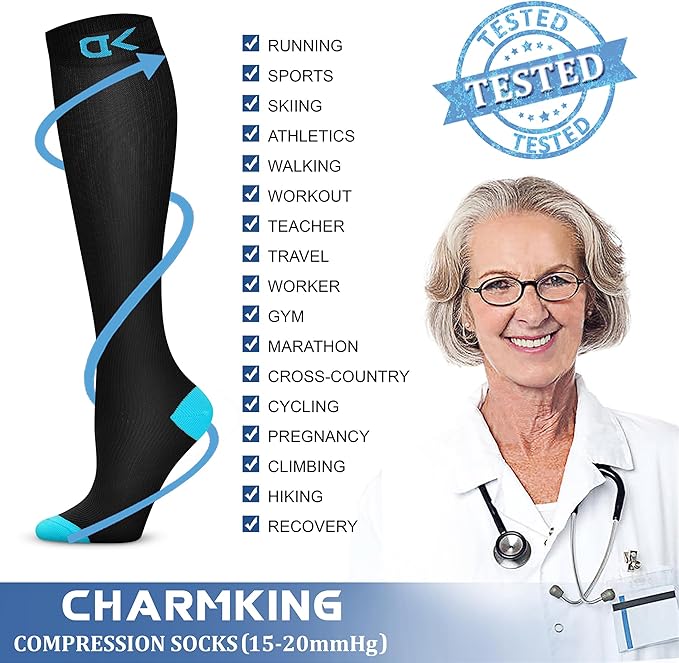 CHARMKING Compression Socks for Women & Men Circulation 15-20 mmHg is Best - Image 6