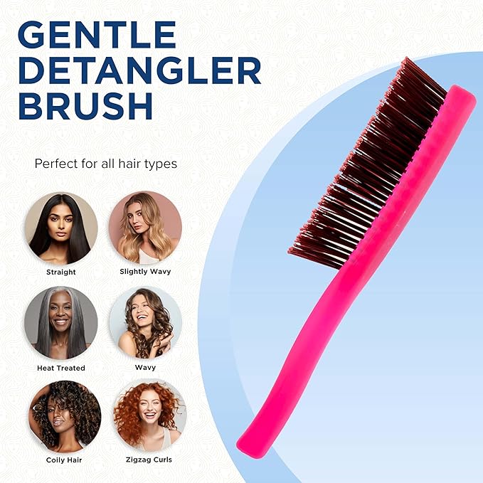 Giorgio GION2R Neon Red 6.25 inch Gentle Touch Detangler Hair Brush for Men Women & Kids. Soft Bristles for Sensitive Scalp. Wet and Dry for all Hair Types. Scalp Massager Brush Stimulate Hair Growth