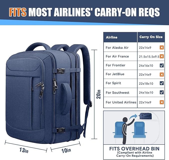 Travel Laptop Backpack, Expandable 40-50L Travel Backpack, 17.3 Inch Carry on - Image 6