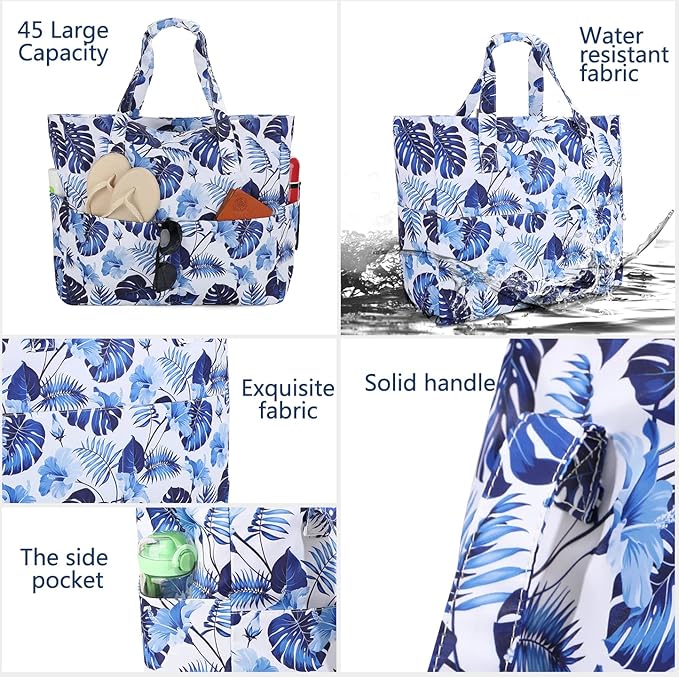 LEDAOU Large Beach Tote Bag Women Waterproof Sandproof Zipper Beach Tote Bag - Image 6
