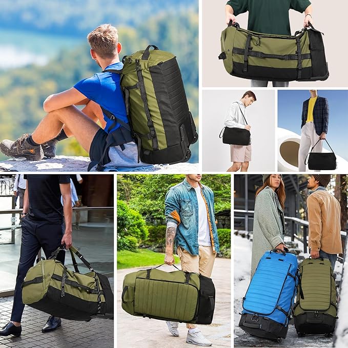 Rolling Duffle Bag with Wheels, 86L 30”Folding Duffle Backpack with 2 Wheels - Image 7