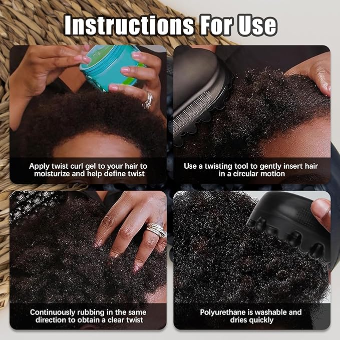 Curling Twisted Hair Brush, 2pcs Twist Styler Brush Washable Hair Sponge Brush Afro Braid Dreadlocks Comb for Home and Salon Use Black