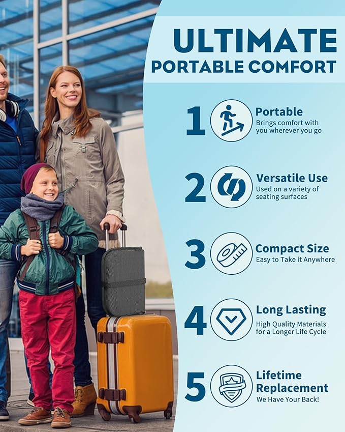 Gel Travel Seat Cushion, Portable Airplane Seat Cushion, 14.5" x 10.5" Thick & - Image 2