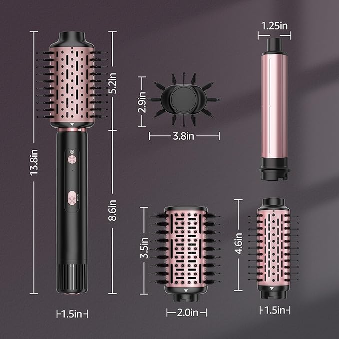 SKIMI 110,000 RPM Brushless Motor Hair Dryer Brush - 5 Muti-Styler for Fast Drying, Curling, Volumizing & Straightening | High-Speed Hot Air Brush for All Hair Types (Black & Blush Rose)
