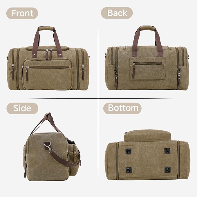 Canvas Expandable Duffle Bag for Men Traveling, Luggage Travel Bag Weekender - Image 4