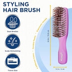 Giorgio GION2PP Neon Purple 6.25 inch Gentle Touch Detangler Hair Brush for Men and Women. Soft Bristles for Sensitive Scalp. Wet and Dry for all Hair Types. Scalp Massager Brush Stimulate Hair Growth