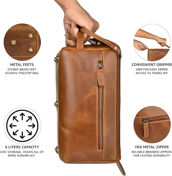 LEATHER VILLAGE Premium Leather Travel Toiletry Bag - Image 3